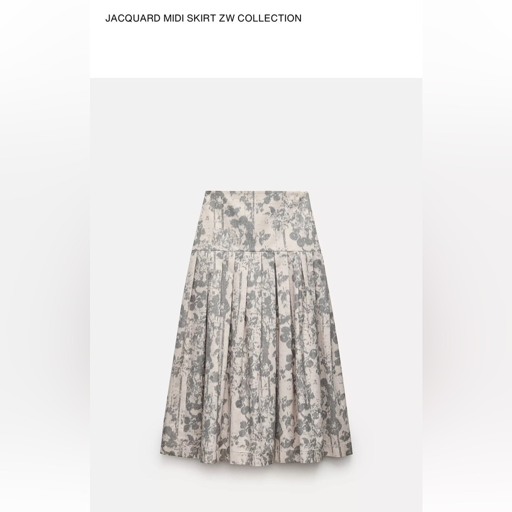 Zara Jacquard Floral A-Line Skirt in Gray